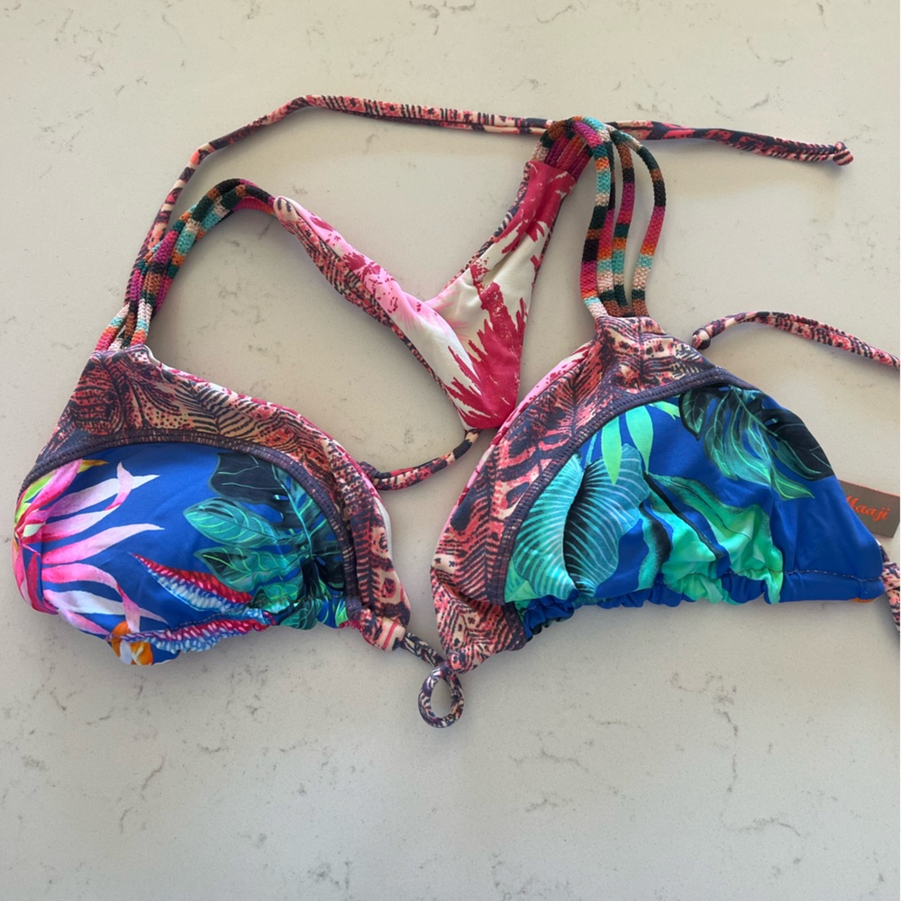 Maaji Multicolor Tropical Print Bikini Top - Blue Green Pink